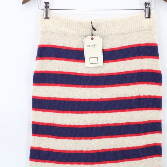 Mo:vint Pencil Skirt Womens Beige Striped Knit Stretch Medium M New With Tags - Picture 3 of 9